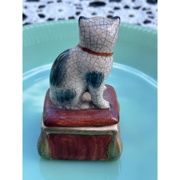 Vintage 1980s Fitz and Floyd Cat Trinket Box Crackle aged Finish - Picture 4 of 9